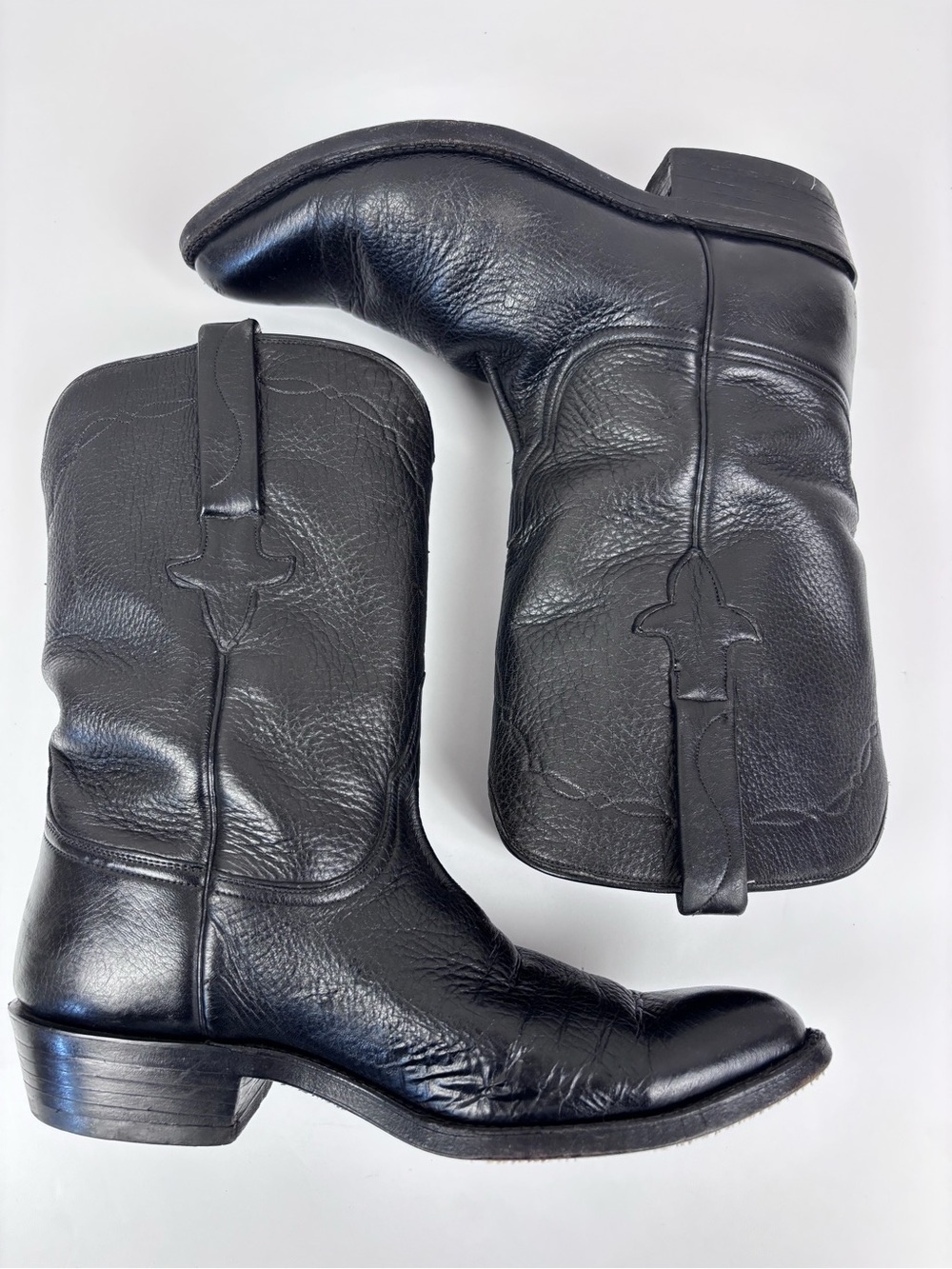 Vintage Lucchese Brown Tag Roper Western Cowboy Boots L818128 Leather Black 8D - Picture 7 of 14